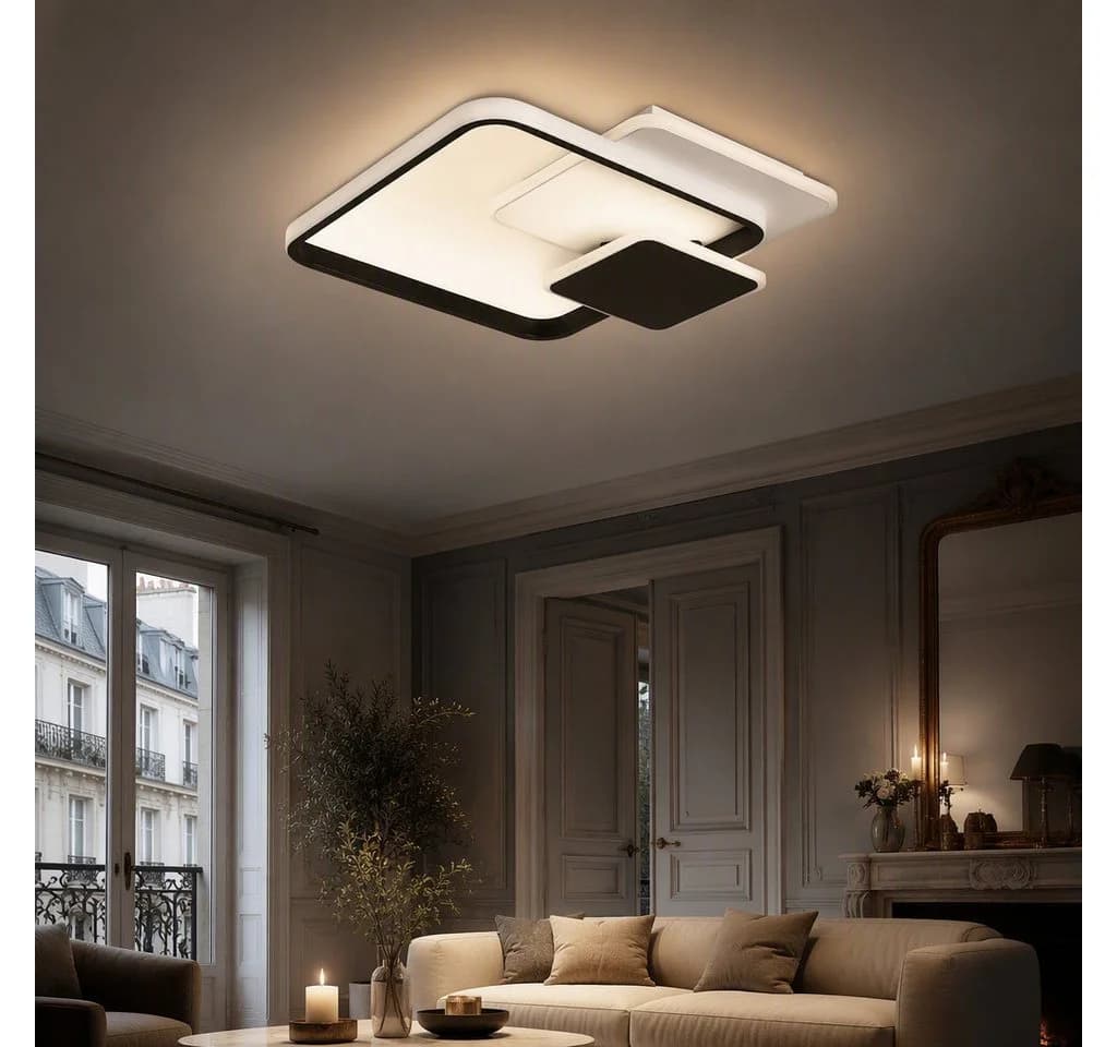 BlingBin LED Deckenleuchte dimmbar 3Quadrat-Design Schwarz/Weiß