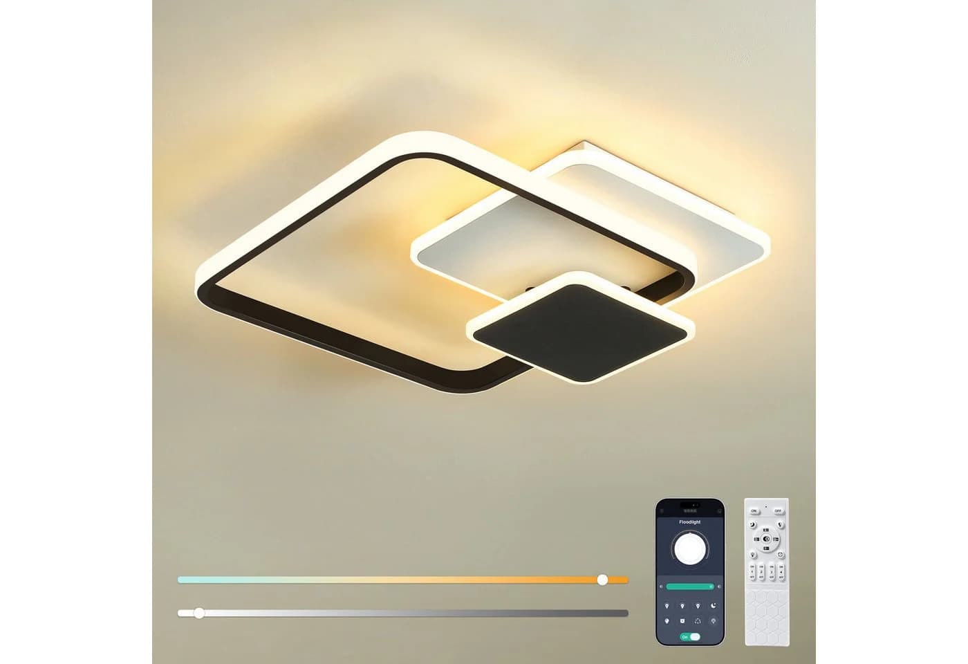 BlingBin LED Deckenleuchte dimmbar 3Quadrat-Design Schwarz/Weiß - Bild 2