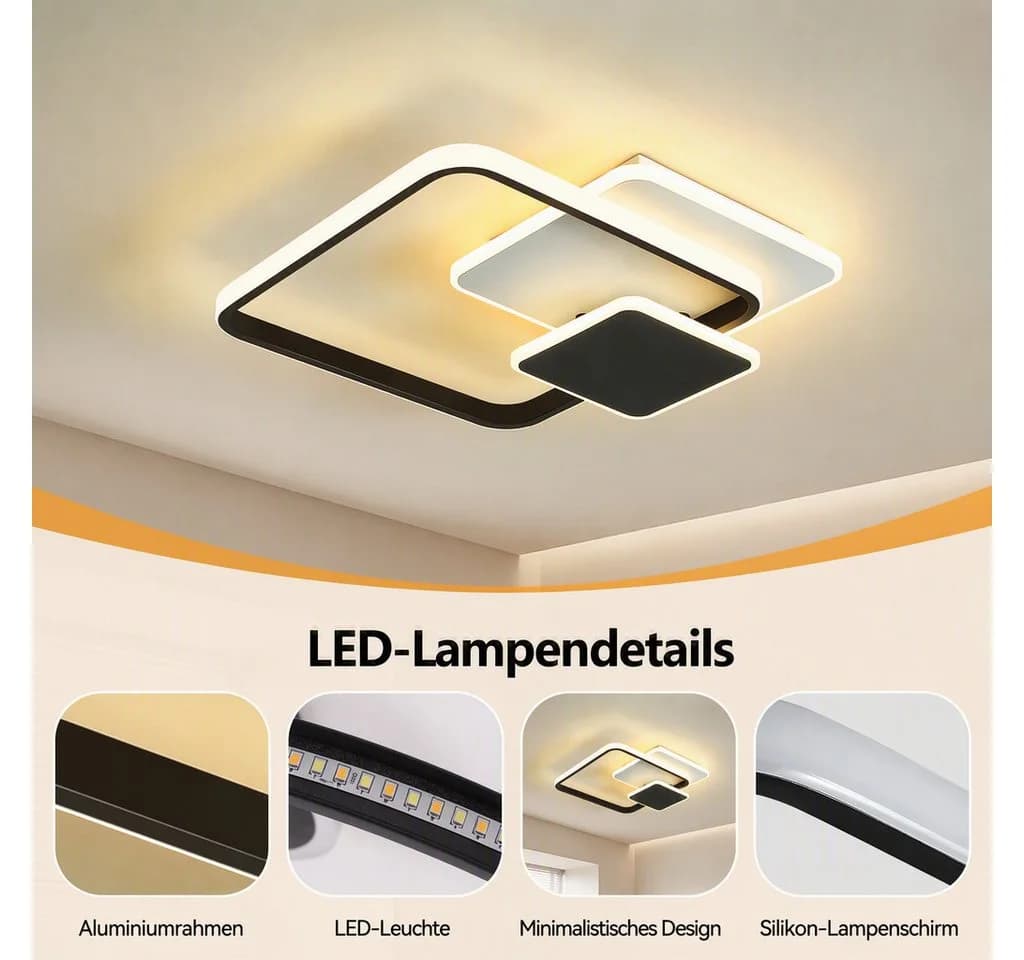 BlingBin LED Deckenleuchte dimmbar 3Quadrat-Design Schwarz/Weiß - Bild 5