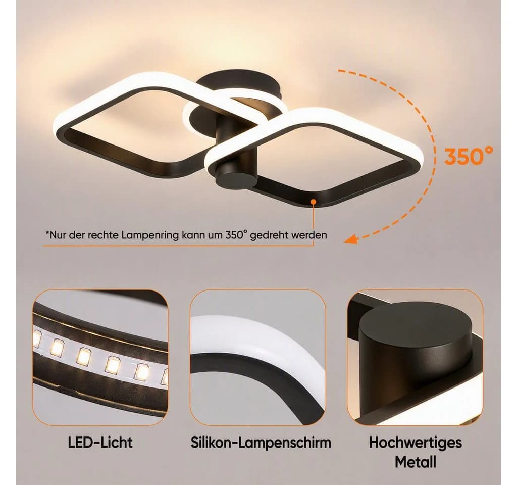 BlingBin LED Deckenleuchte 46cm 34W 1895 lm Sandschwarz 3000K Modern - Bild 4
