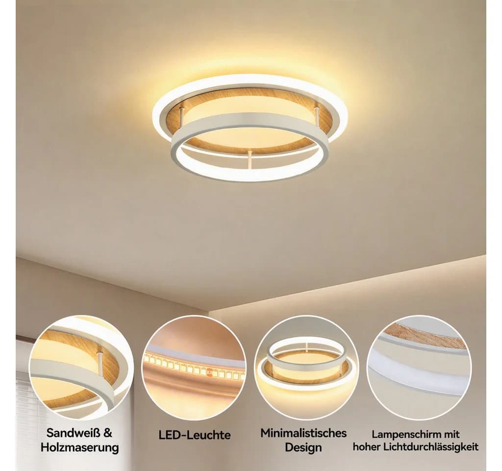 BlingBin LED Deckenleuchte Rund Holzoptik Warmweiß - Bild 3