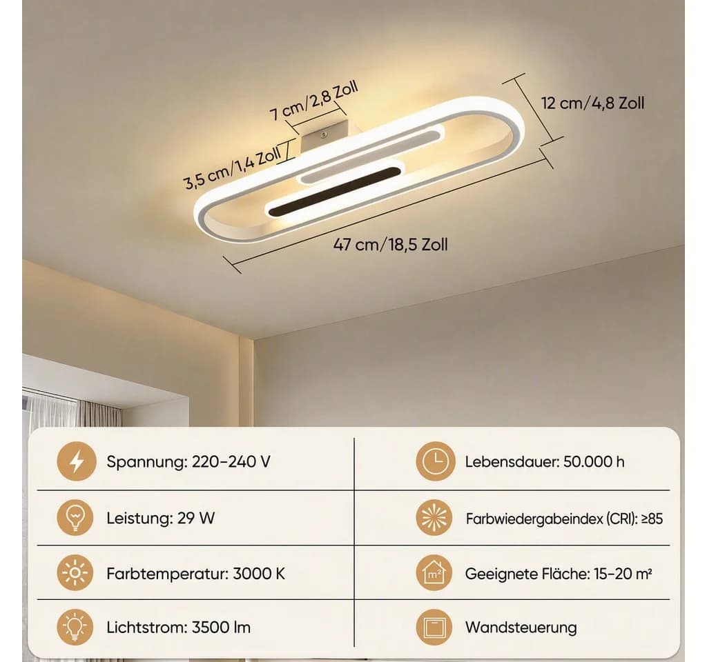 BlingBin LED Deckenleuchte 47cm Modern Warmweiß Schwarz/Weiß - Bild 4