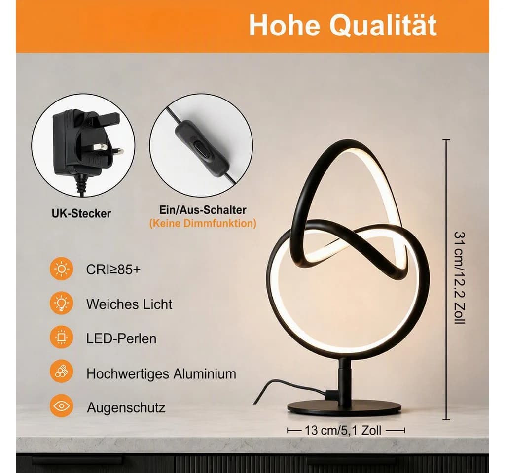 BlingBin LED Tischleuchte Modern Sandschwarz Warmweiß - Bild 3