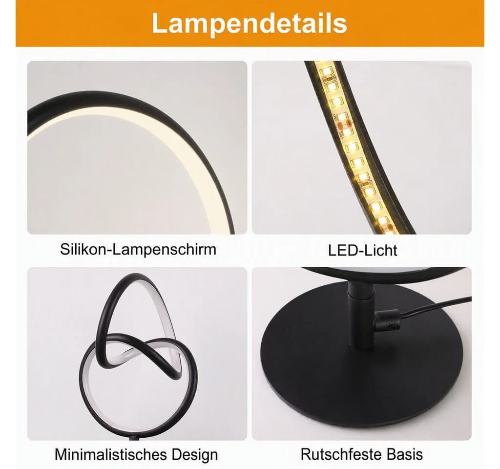 BlingBin LED Tischleuchte Modern Sandschwarz Warmweiß - Bild 5