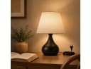 BlingBin Tischleuchte E27 Schwarz Beige Leinenschirm Modern Bild 2