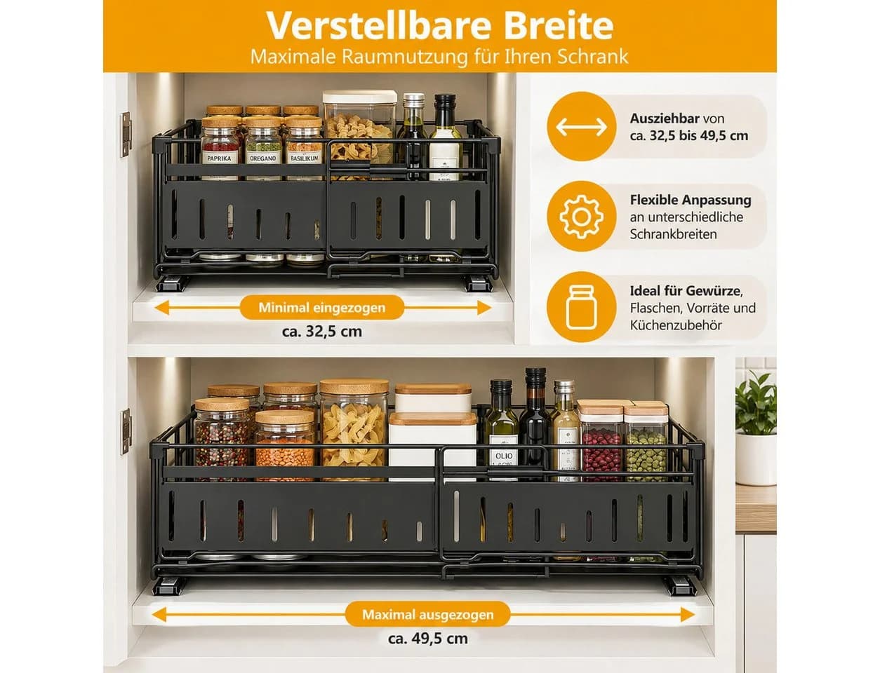 LEMLIT Küchenorganizer-Set Schwarz Teleskopschublade - Bild 4