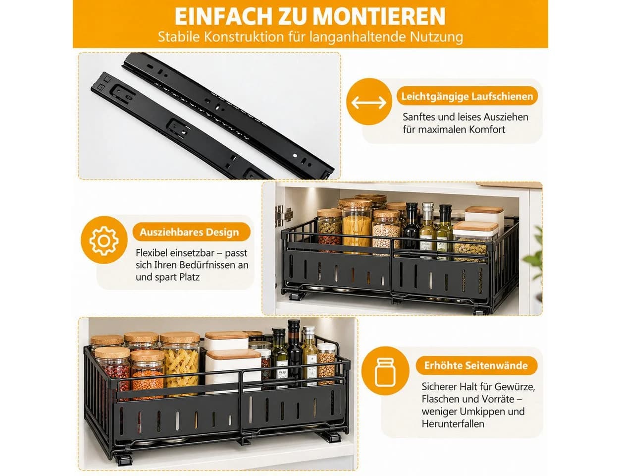 LEMLIT Küchenorganizer-Set Schwarz Teleskopschublade - Bild 5