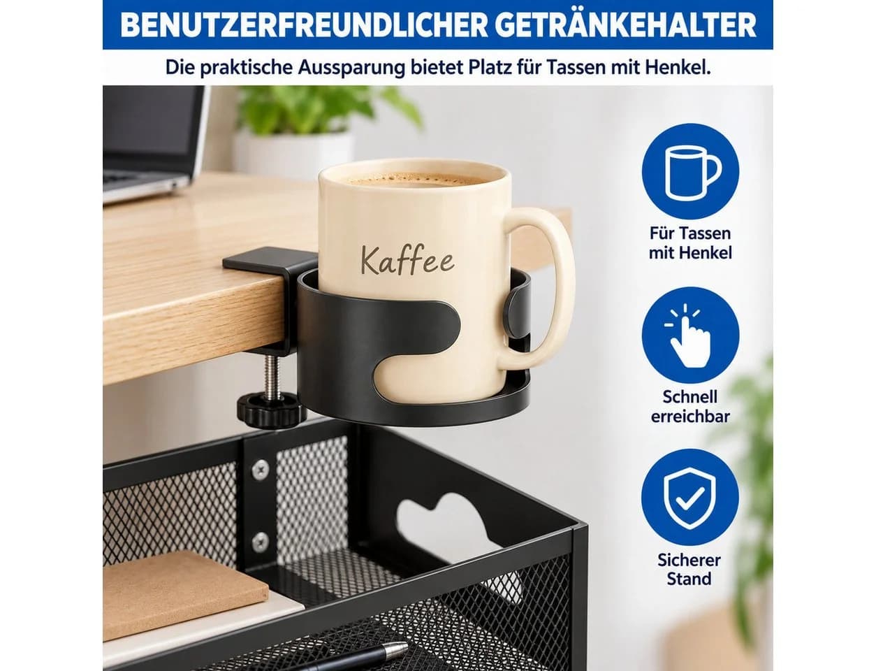 LEMLIT Schreibtisch-Organizer Schwarz mit Getränkehalter - Bild 3