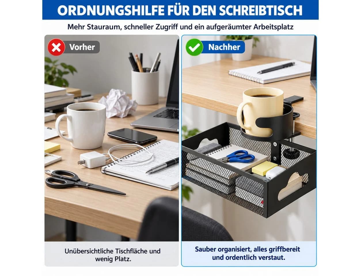 LEMLIT Schreibtisch-Organizer Schwarz mit Getränkehalter - Bild 4