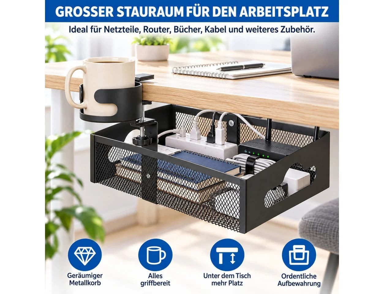 LEMLIT Schreibtisch-Organizer Schwarz mit Getränkehalter - Bild 5