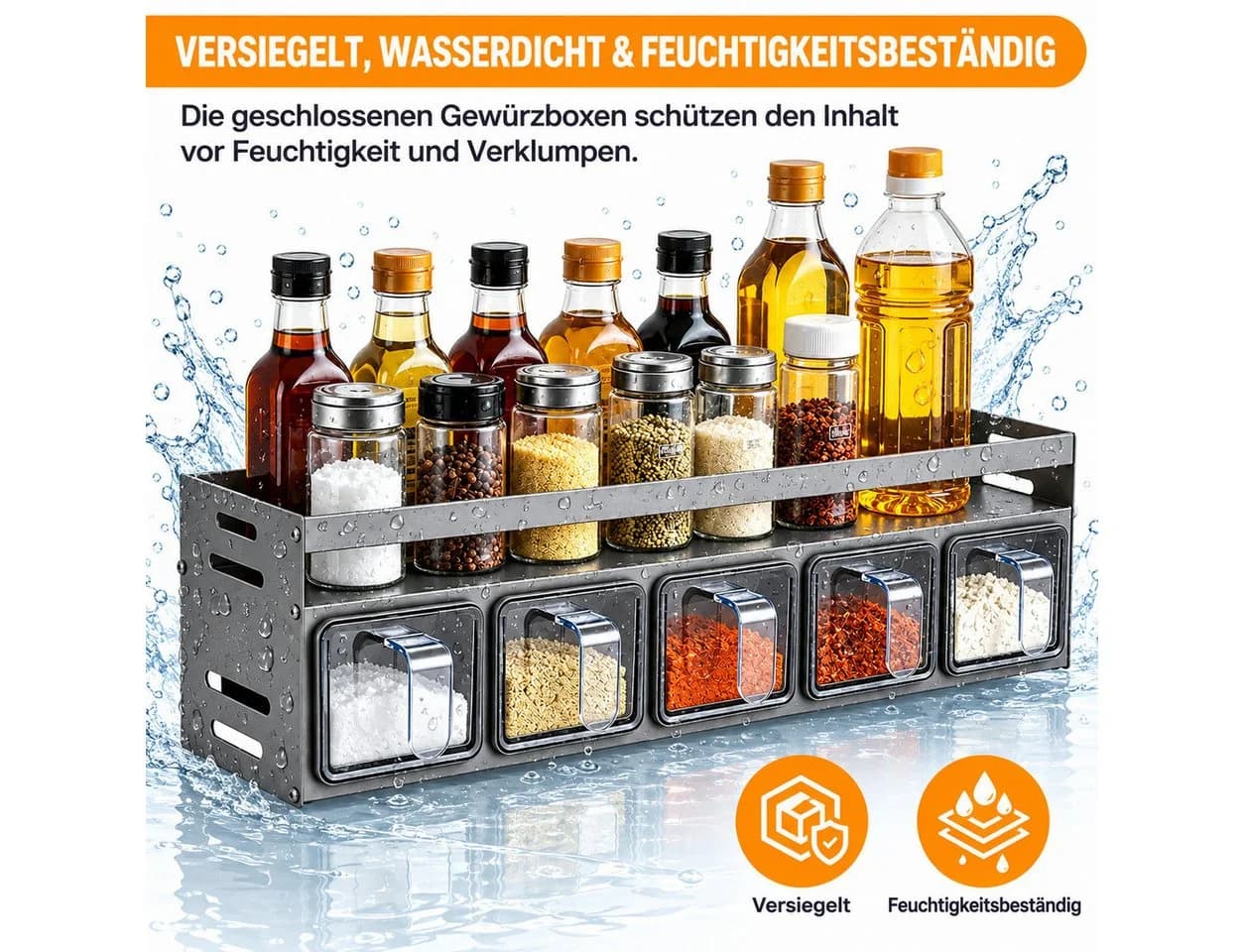 LEMLIT Gewürzregal Grau Aluminium mit 5 Dosen - Bild 4