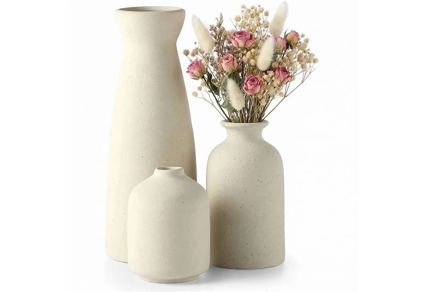 LEMLIT Keramikvasen-Set 3-teilig Beige Minimalistisch - Bild 2