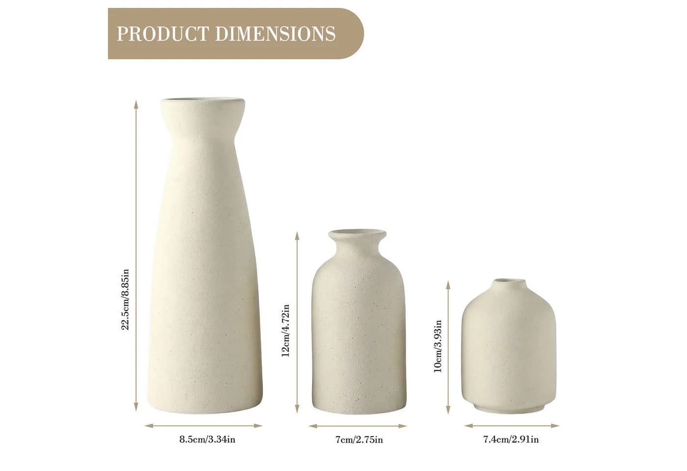 LEMLIT Keramikvasen-Set 3-teilig Beige Minimalistisch - Bild 3