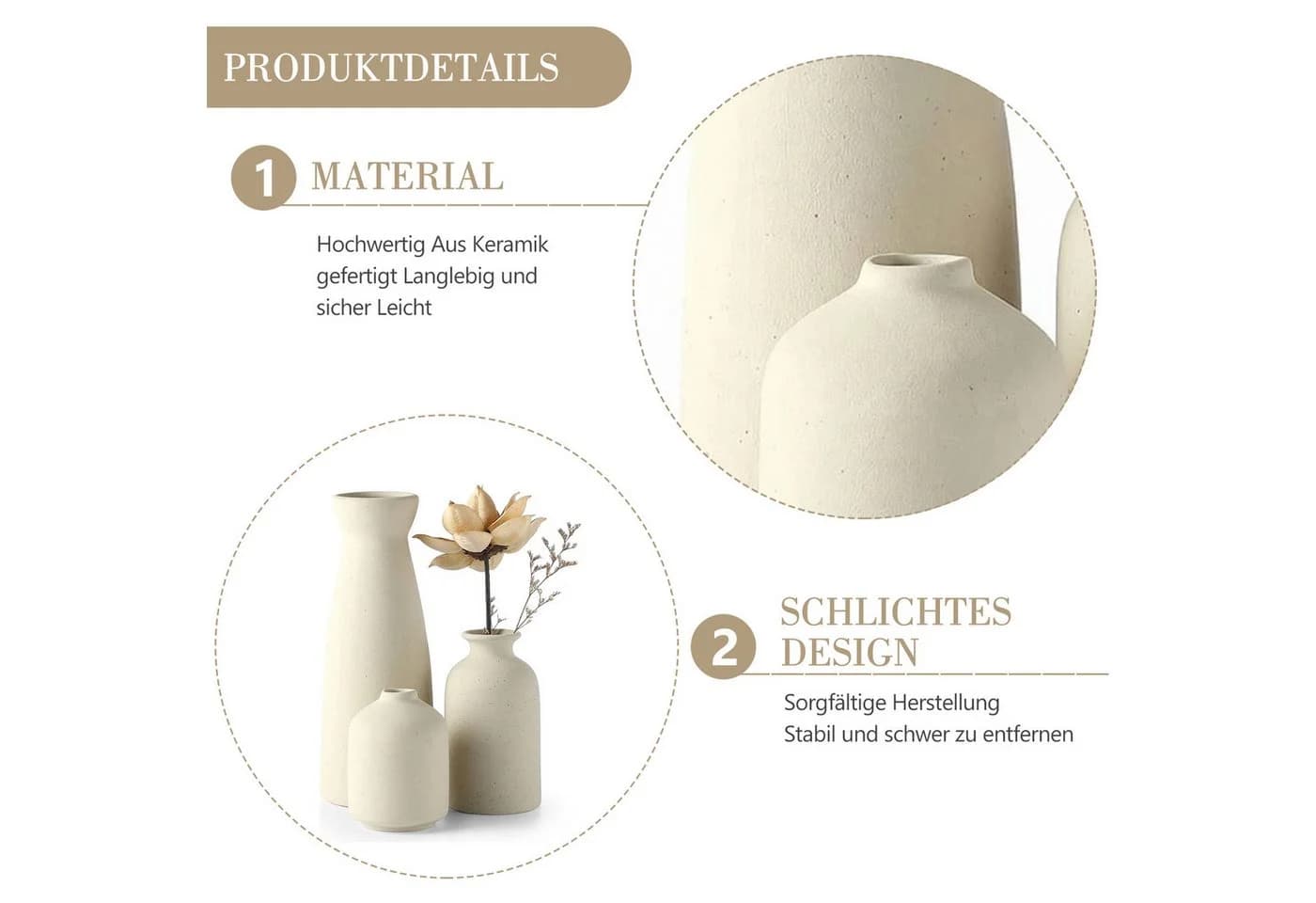 LEMLIT Keramikvasen-Set 3-teilig Beige Minimalistisch - Bild 4
