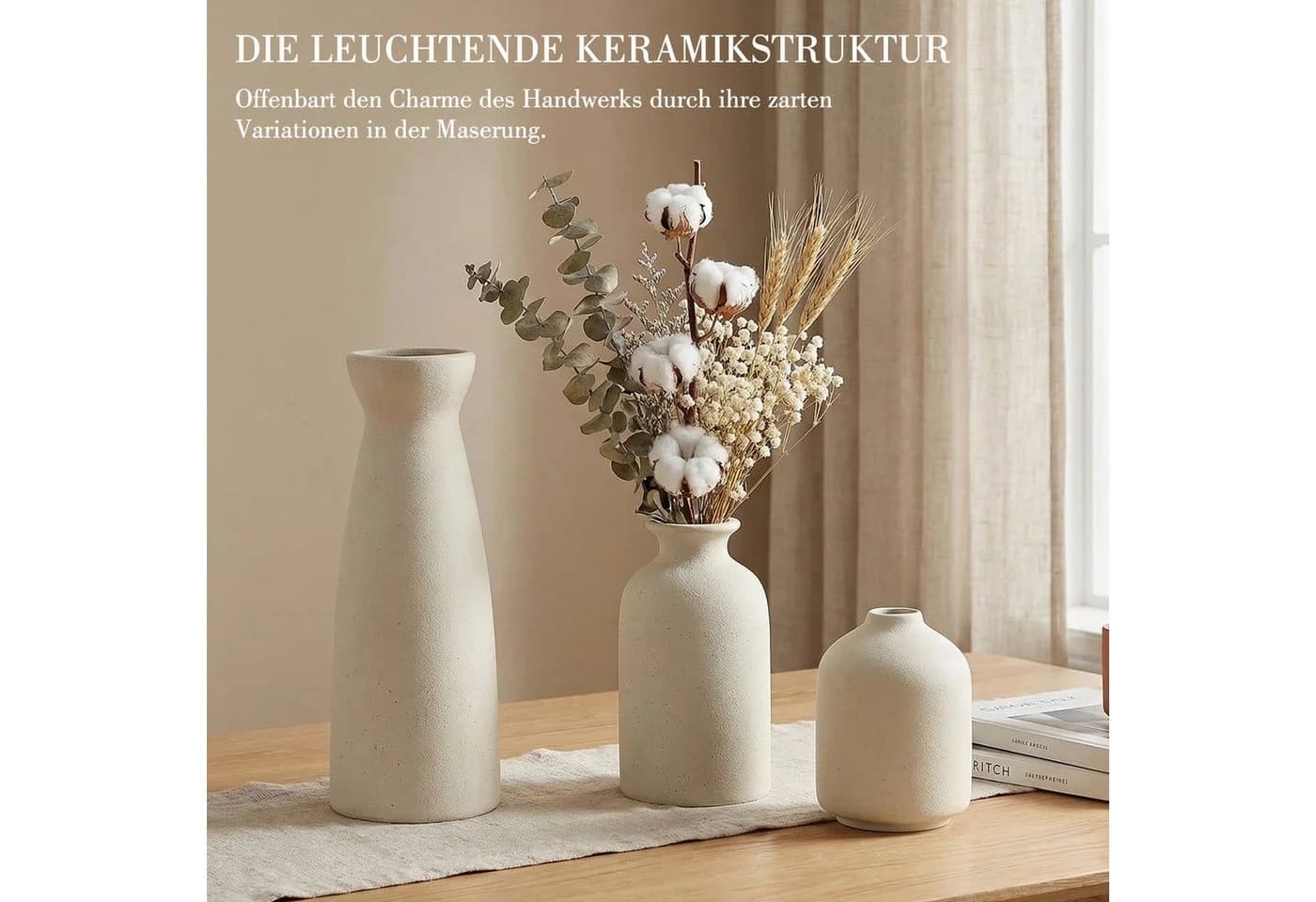 LEMLIT Keramikvasen-Set 3-teilig Beige Minimalistisch - Bild 5
