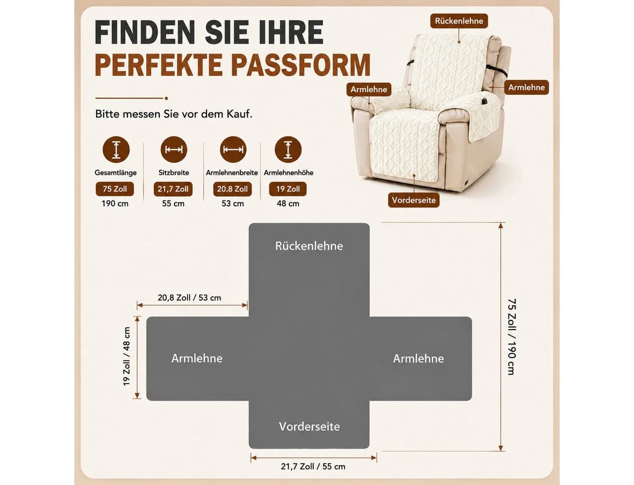 BlingBin Sesselschoner Rutschfest mit Taschen Weiß - Bild 3
