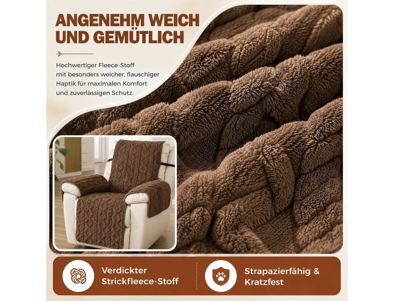 BlingBin Sesselschoner Rutschfest mit Taschen Braun - Bild 4