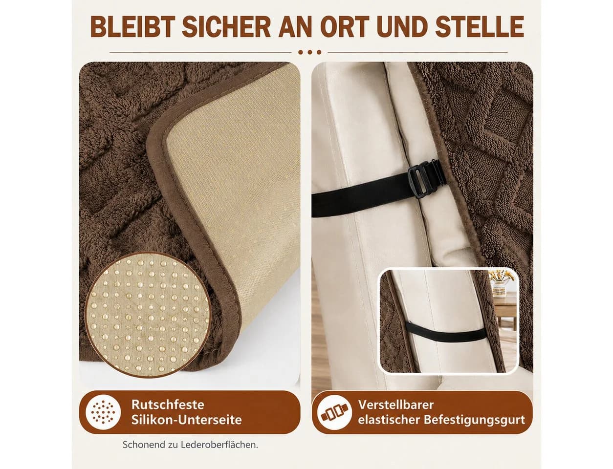 BlingBin Sesselschoner Rutschfest mit Taschen Braun - Bild 5