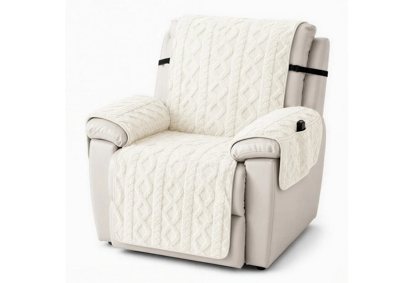 LEMLIT Sesselschoner für Relaxsessel mit Armlehne Grau/Weiß/Braun - Bild 2