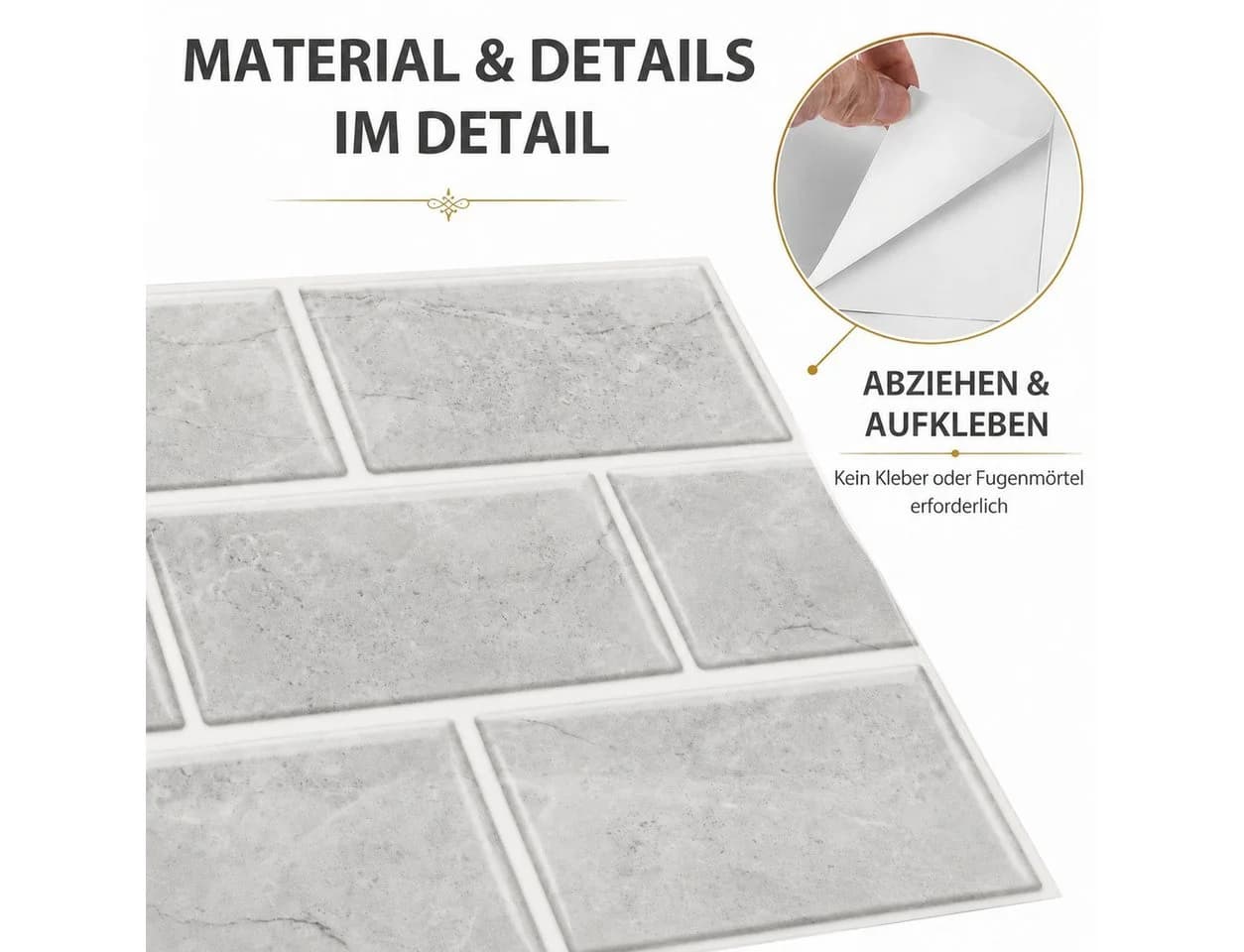 BlingBin Fliesenaufkleber Mosaik Selbstklebend Grau/Schwarz - Bild 3