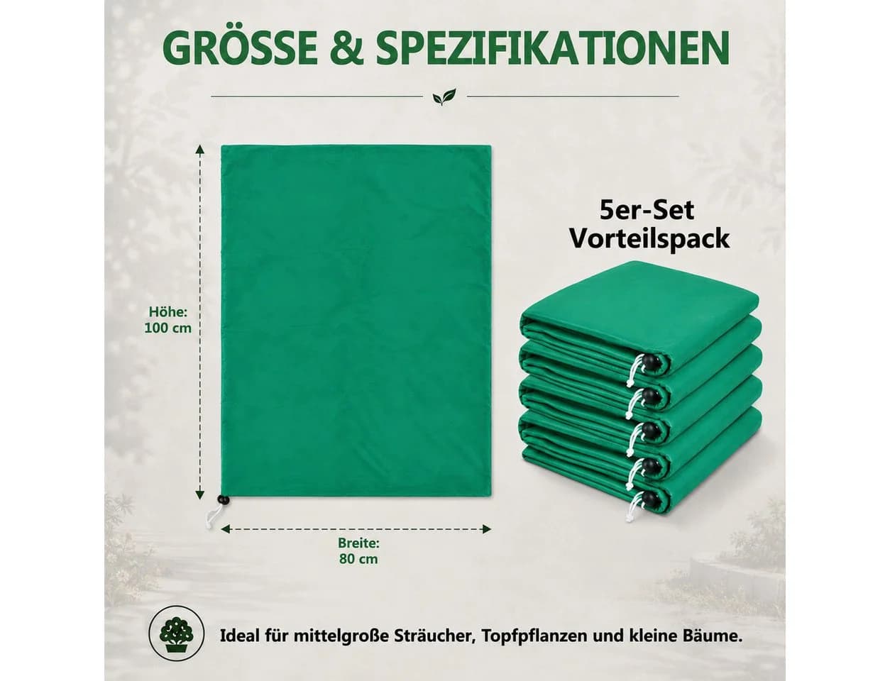 LEMLIT Winterschutzhaube 5er Set Grün Vlies Frostschutz Kübelpflanzen