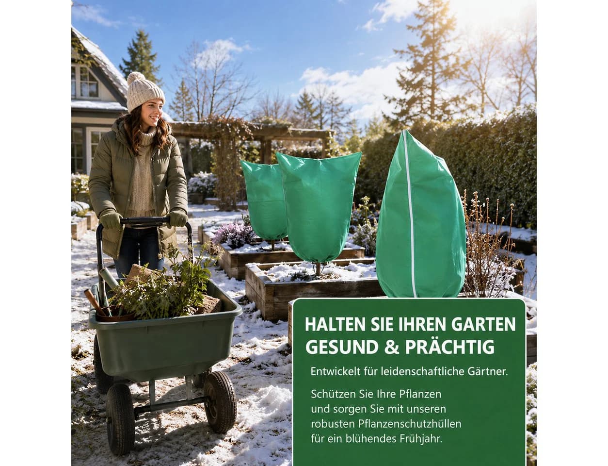 LEMLIT Winterschutzhaube 5er Set Grün Vlies Frostschutz Kübelpflanzen - Bild 4