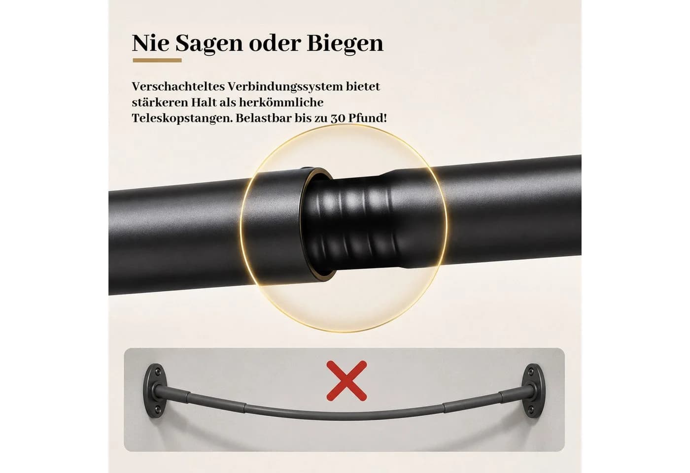BlingBin Gardinenstange Industriell Schwarz Ausziehbar 120-212 cm - Bild 4