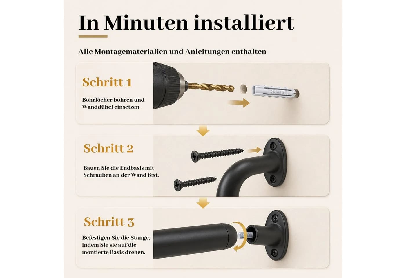BlingBin Gardinenstange Industriell Schwarz Ausziehbar 120-212 cm - Bild 5