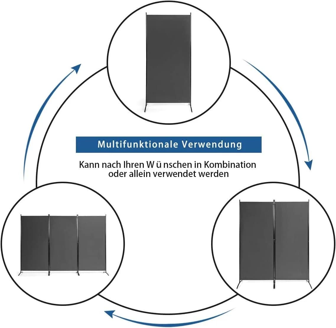 BlingBin 3-teiliger Paravent Dunkelgrau Stahlrahmen - Bild 4
