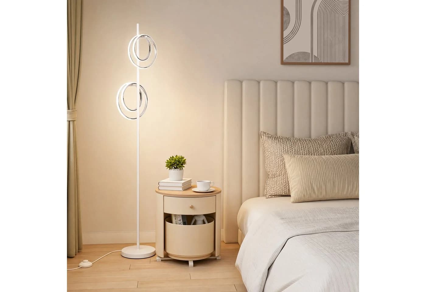 BlingBin Stehlampe LED Doppelring Silber 21W 4500K