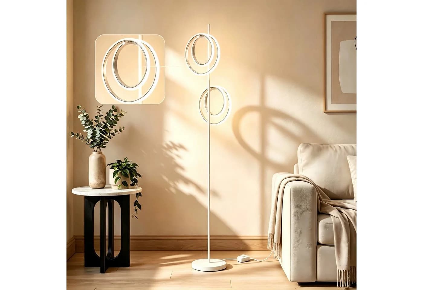 BlingBin Stehlampe LED Doppelring Silber 21W 4500K - Bild 2
