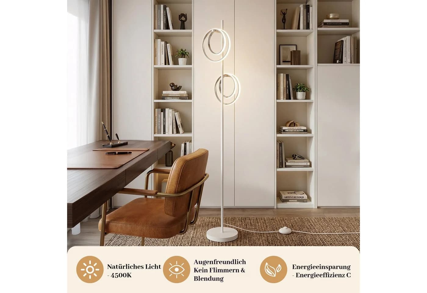 BlingBin Stehlampe LED Doppelring Silber 21W 4500K - Bild 5