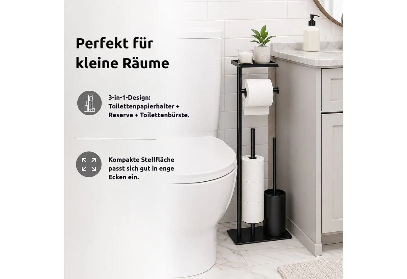 BlingBin Stehender Toilettenpapierhalter Edelstahl Schwarz