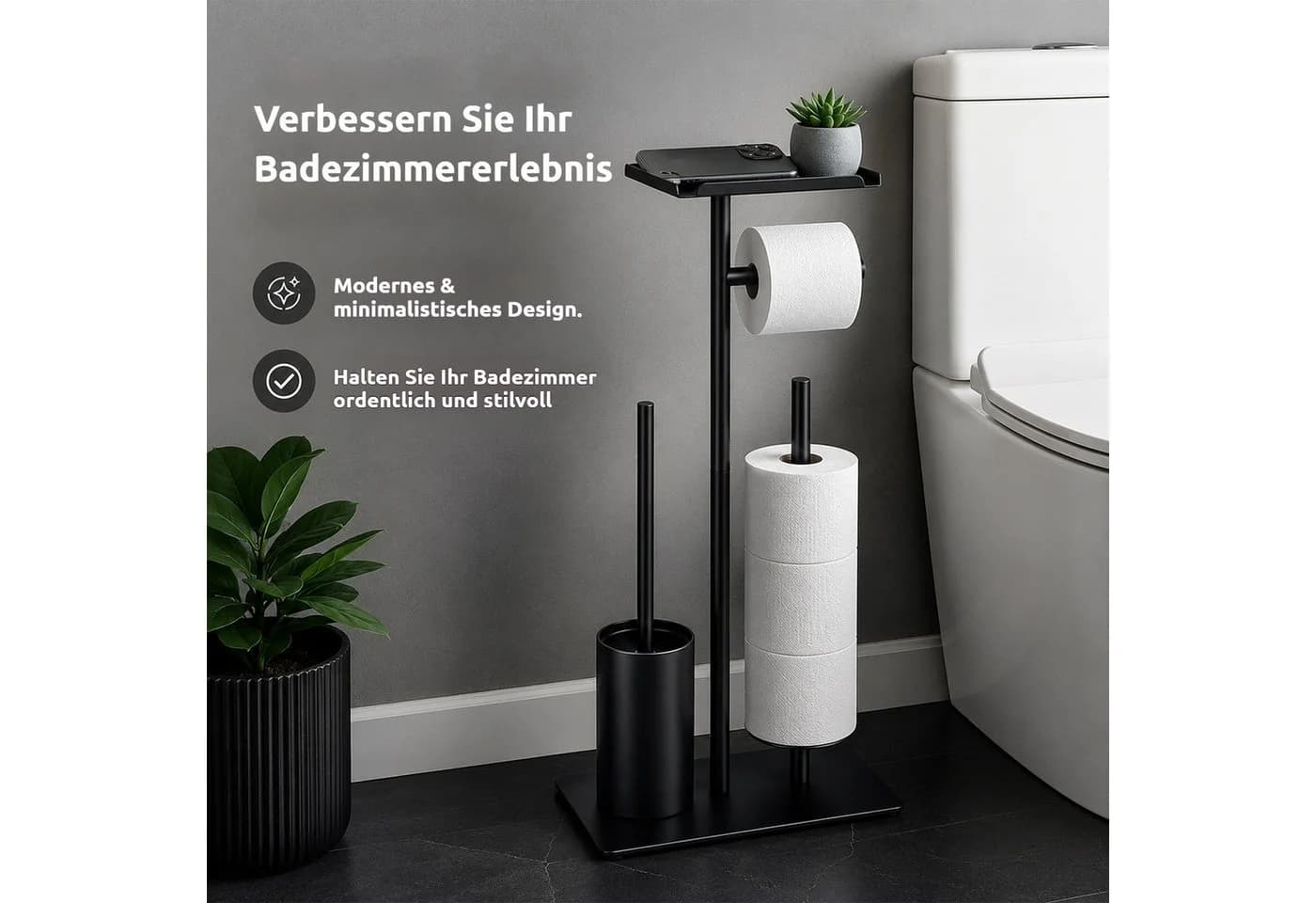 BlingBin Stehender Toilettenpapierhalter Edelstahl Schwarz - Bild 3