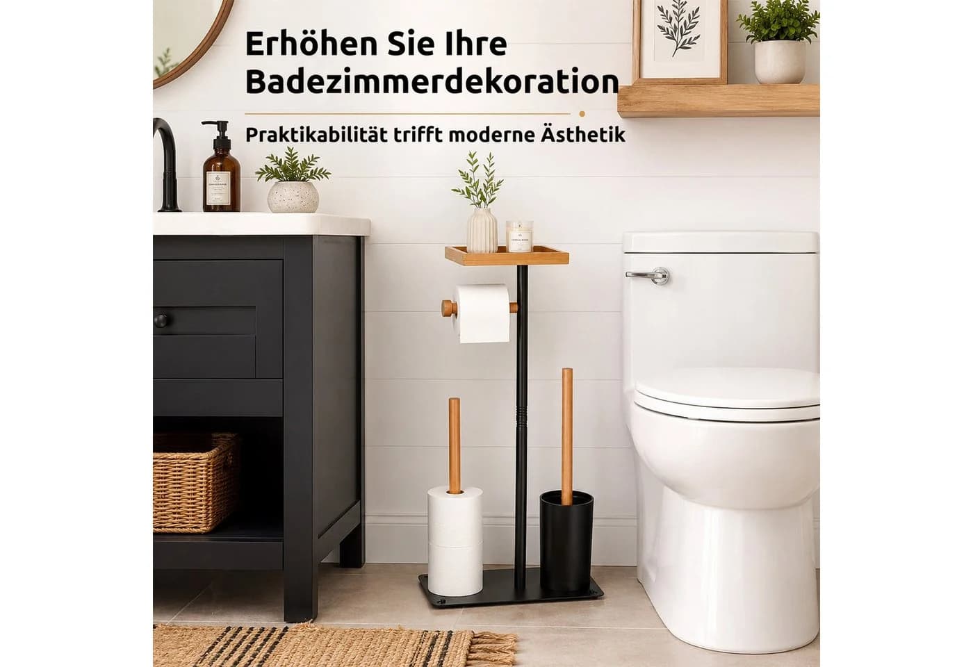 BlingBin Stehender Toilettenpapierhalter Edelstahl Schwarz
