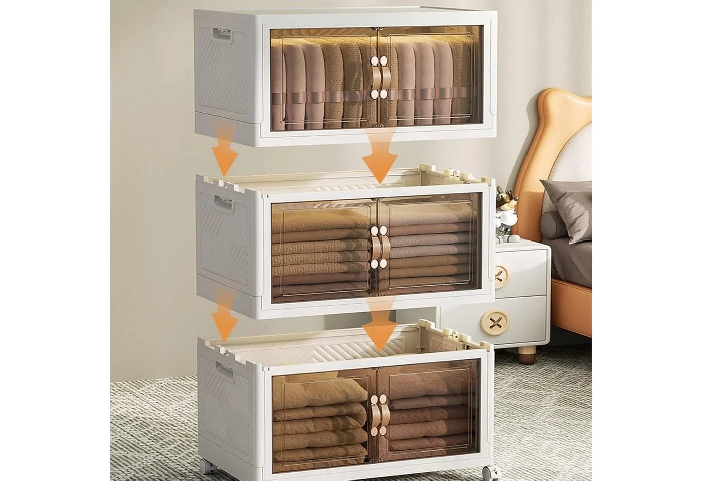 BlingBin Aufbewahrungsboxen 4er Set mit Deckeln, Türen und Rollen - Bild 5