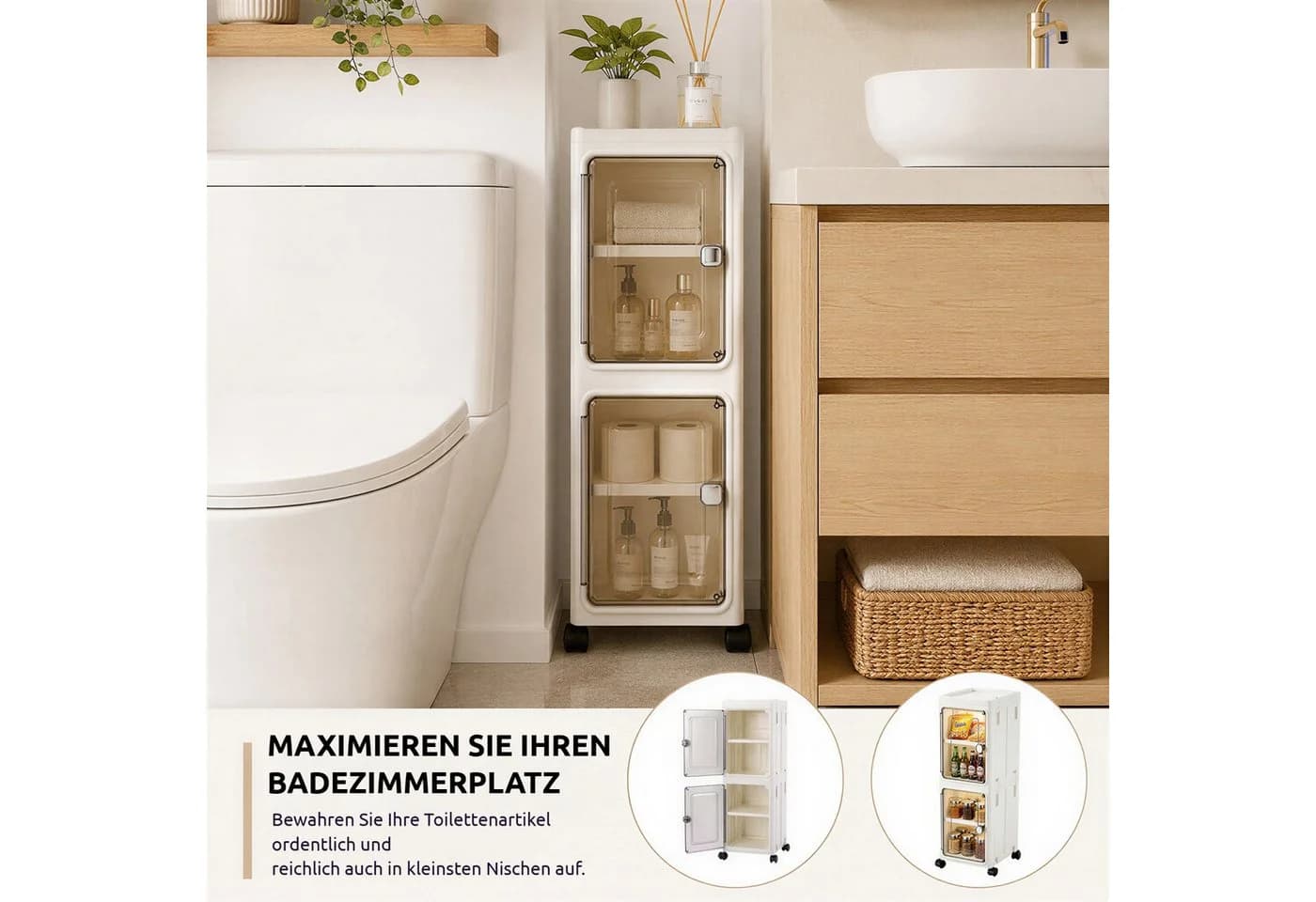 BlingBin Badorganizer Weiß mit Rollen und Trennwänden - Bild 4