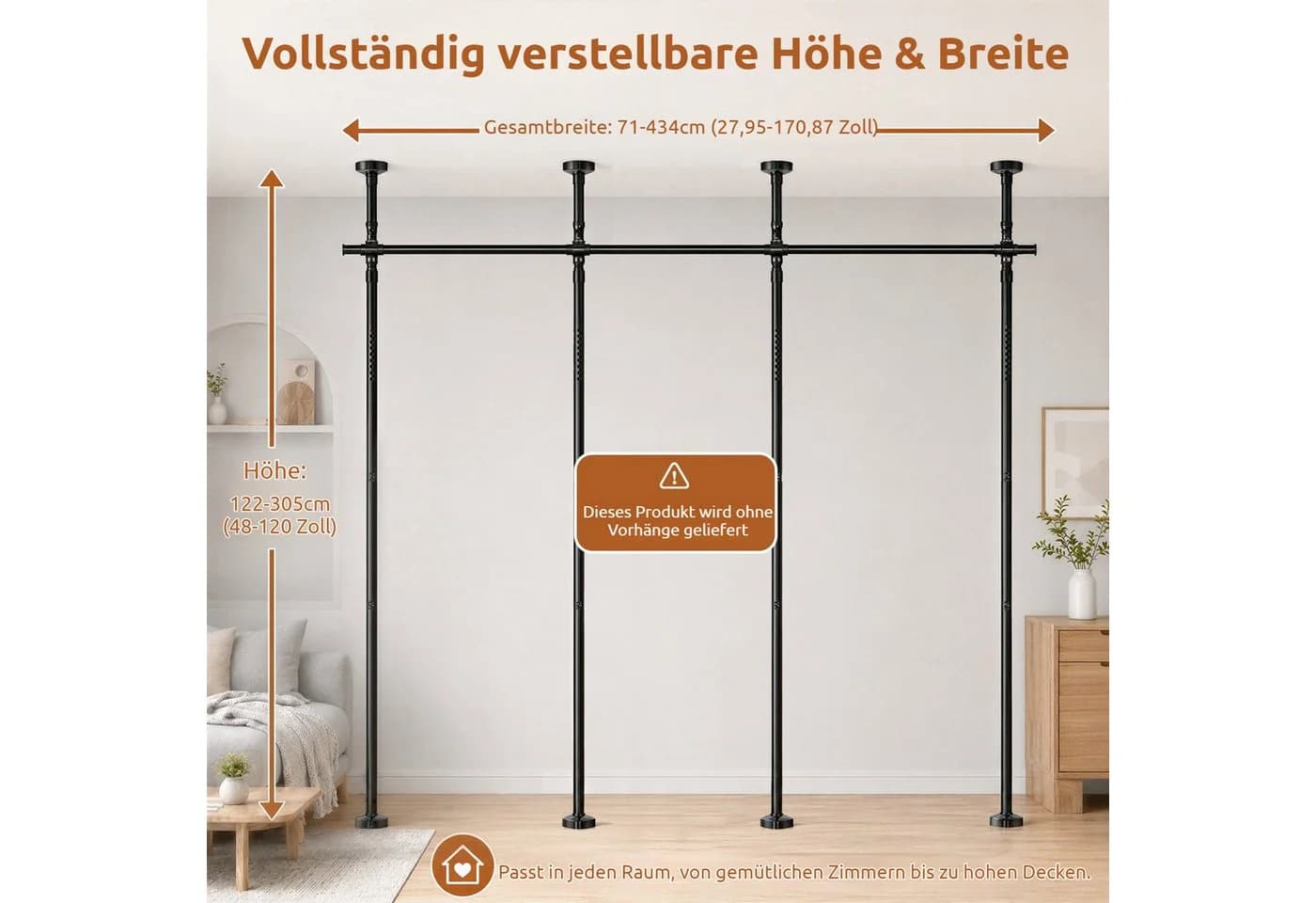 BlingBin Raumteiler Spannstange Schwarz Verstellbar 7-tlg. - Bild 3