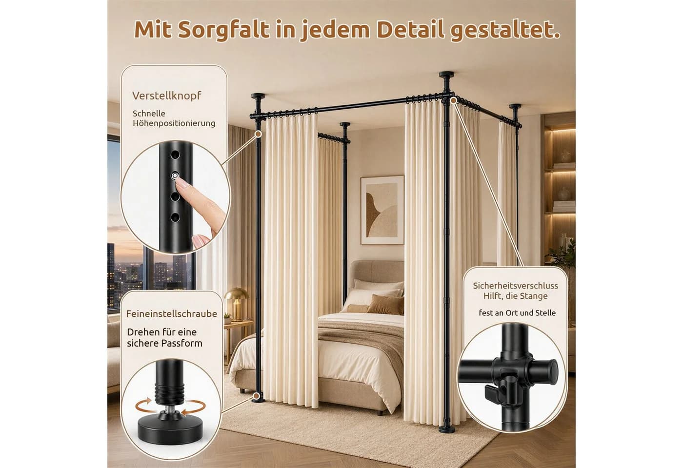 BlingBin Raumteiler Spannstange Schwarz Verstellbar 7-tlg. - Bild 4