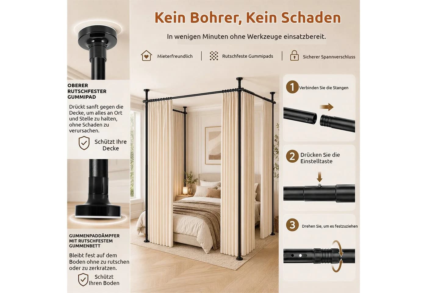 BlingBin Raumteiler Spannstange Schwarz Verstellbar 7-tlg. - Bild 5