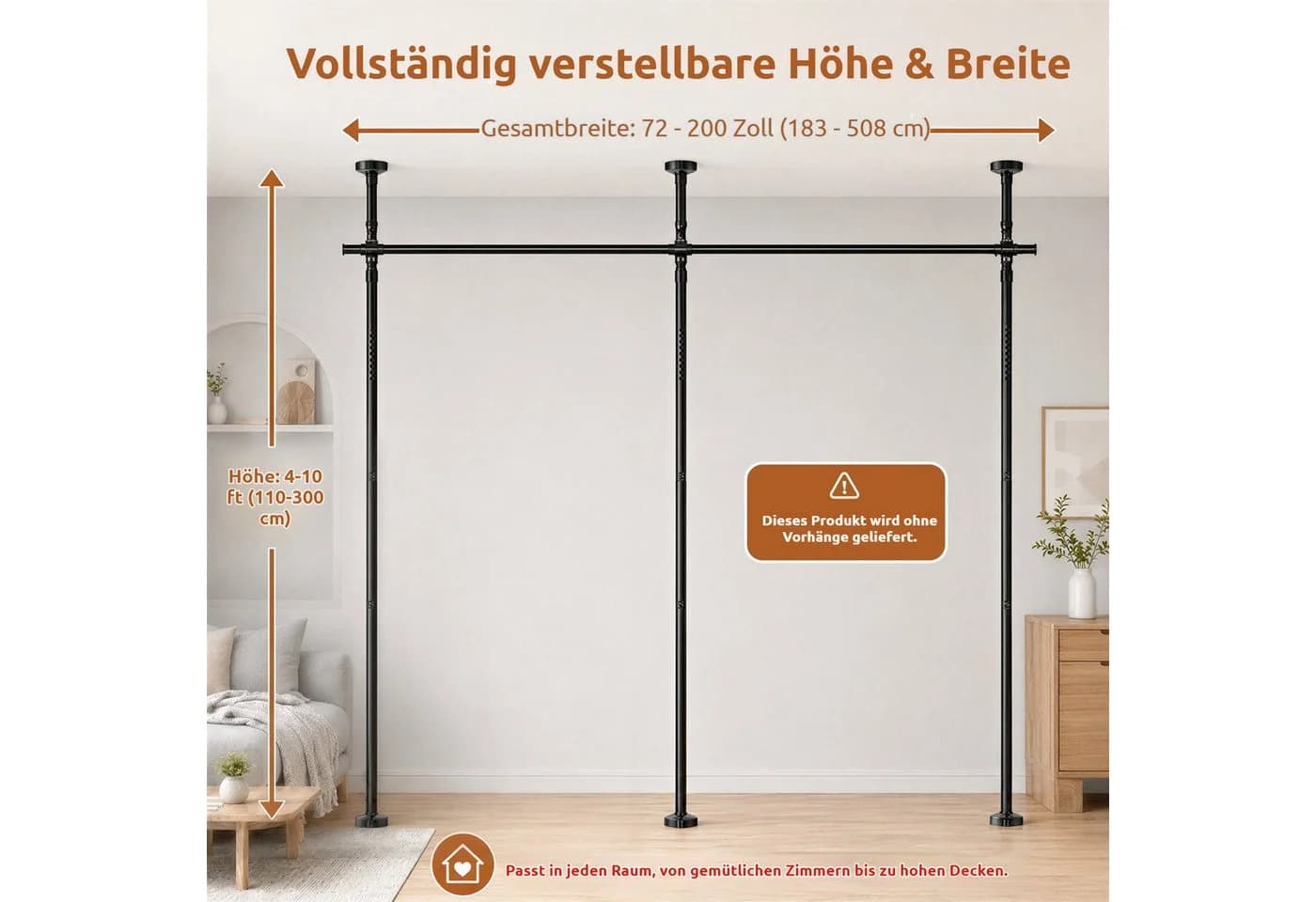BlingBin Raumteiler Schwarz Bohrfrei Verstellbar