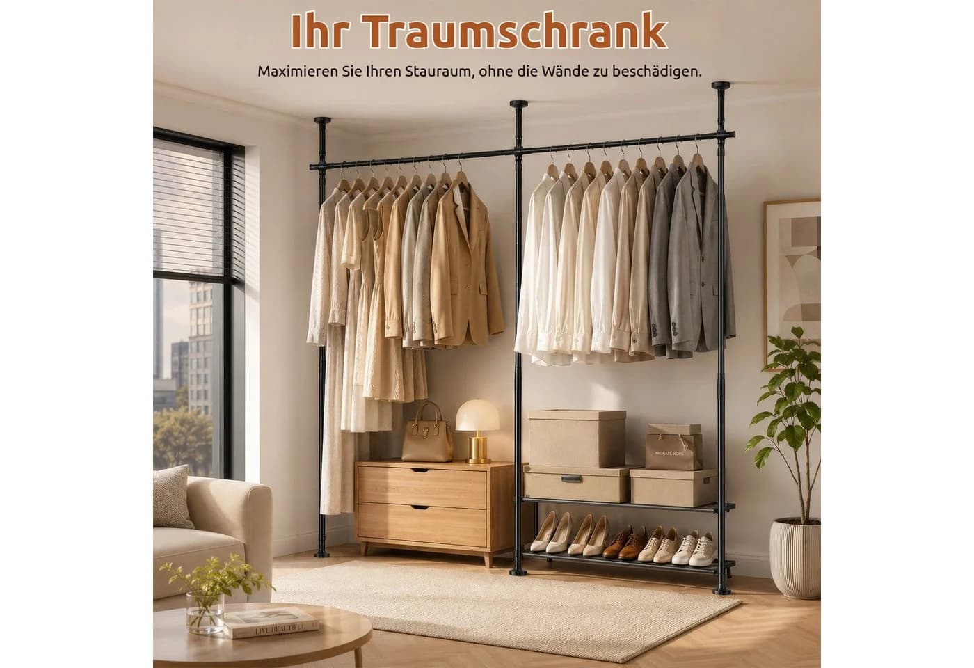 BlingBin Raumteiler Schwarz Bohrfrei Verstellbar - Bild 4