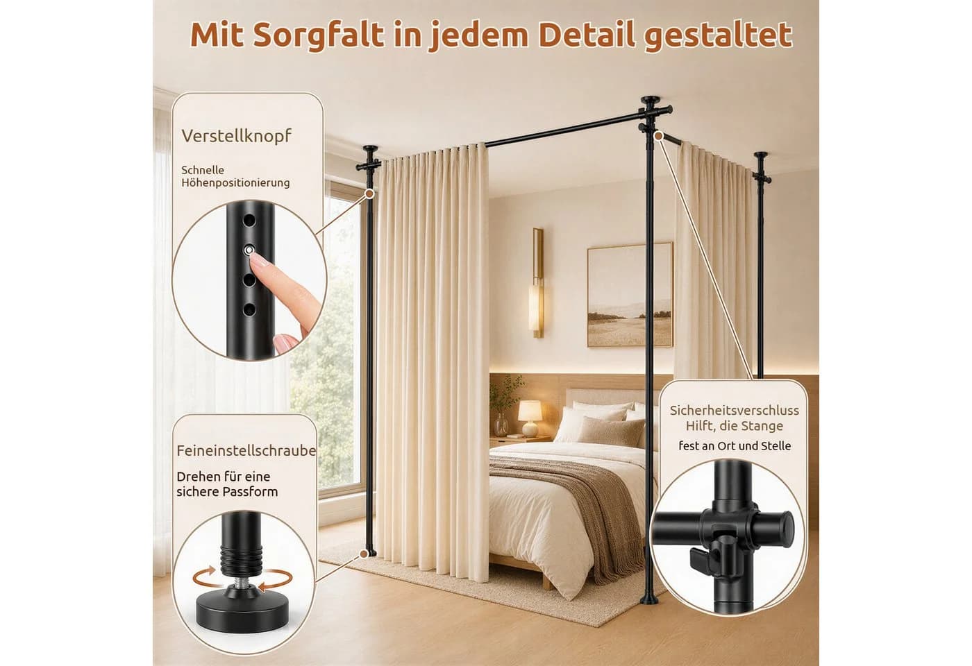 BlingBin Raumteiler Schwarz Bohrfrei Verstellbar - Bild 5