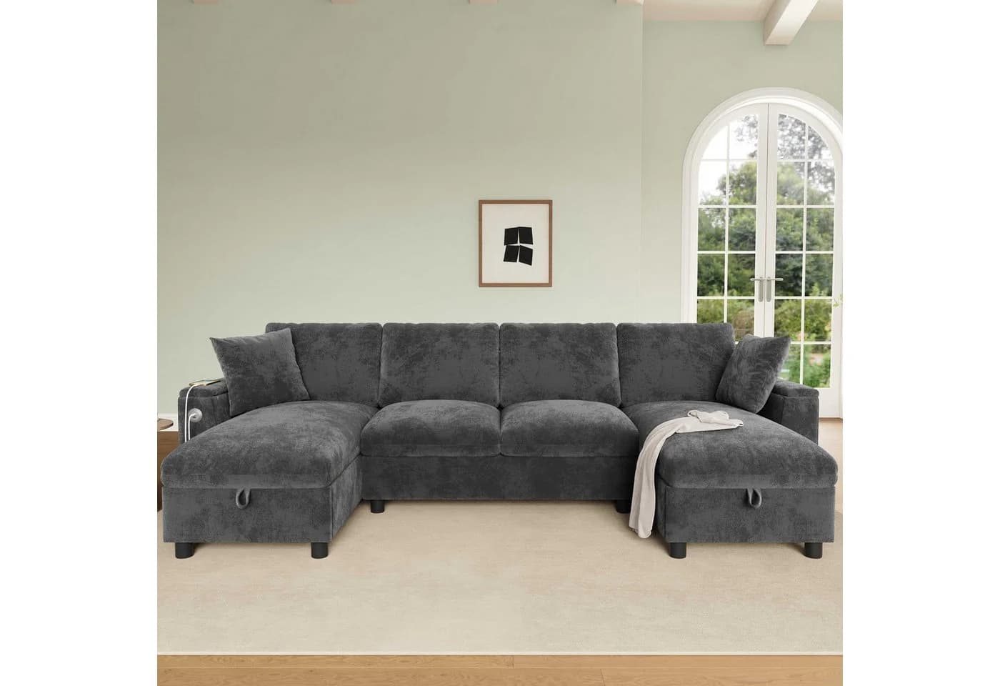 BlingBin U-Form Ecksofa mit USB-Anschluss und Stauraum Grau - Bild 3