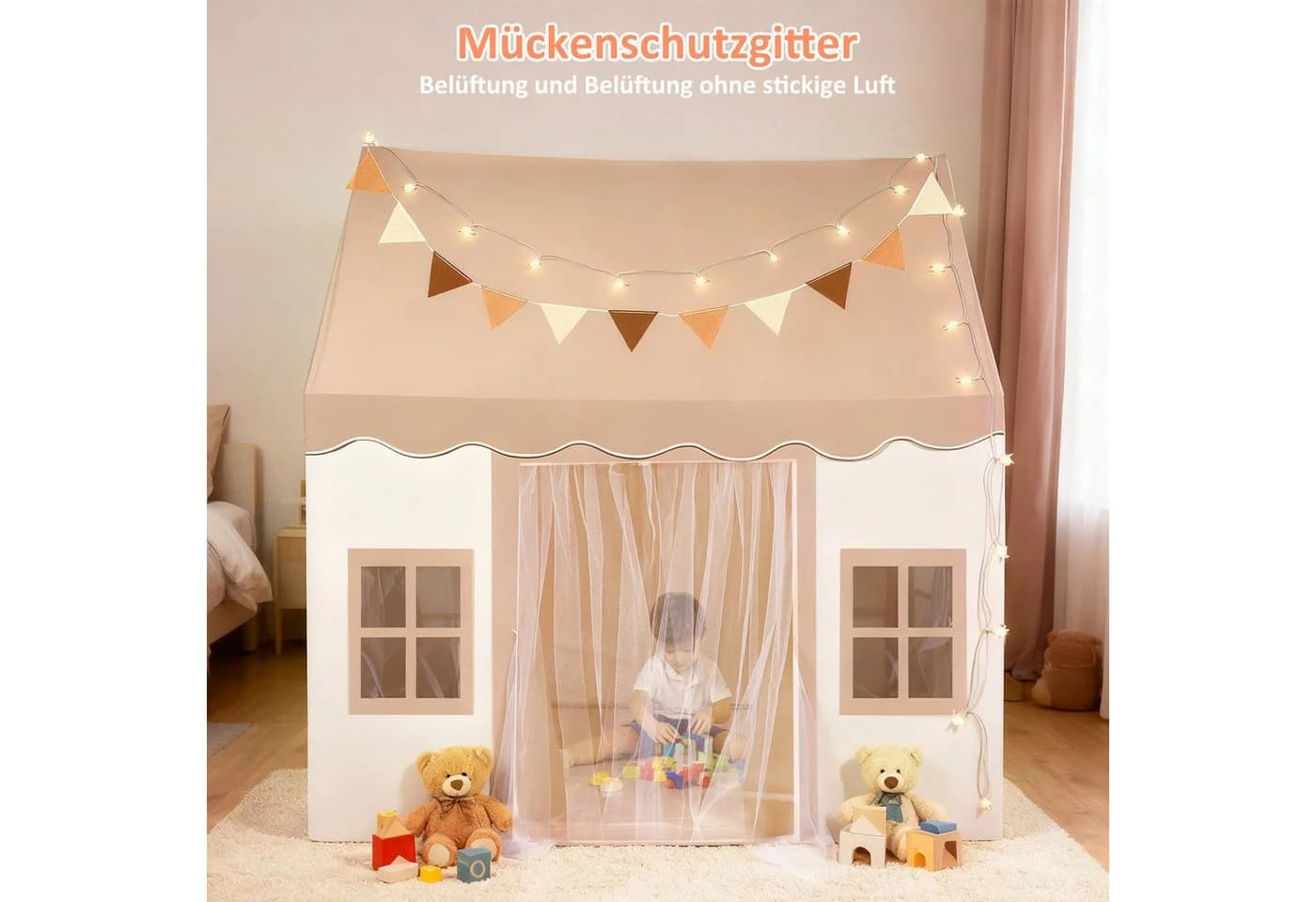 BlingBin Spielzelt Kinder Indoor mit Lichtern und Krabbelmatte - Bild 4