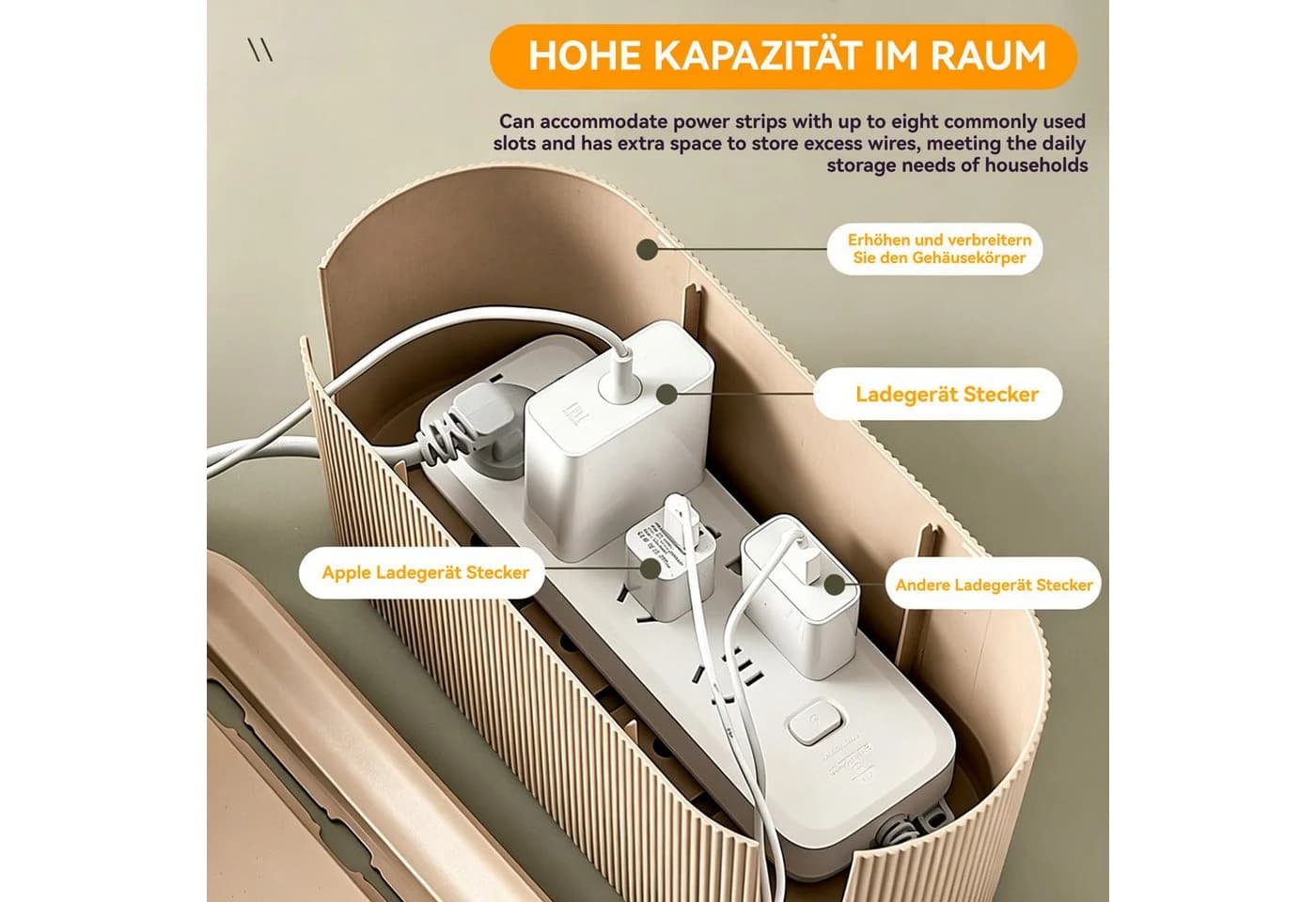 BlingBin Kabelbox Hellbeige Kunststoff mit Deckel - Bild 4