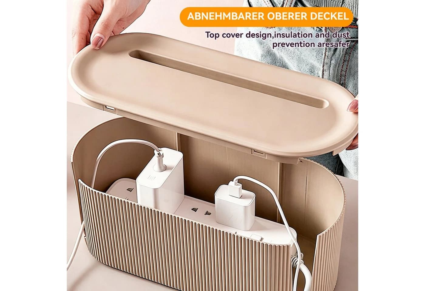 BlingBin Kabelbox Hellbeige Kunststoff mit Deckel - Bild 5