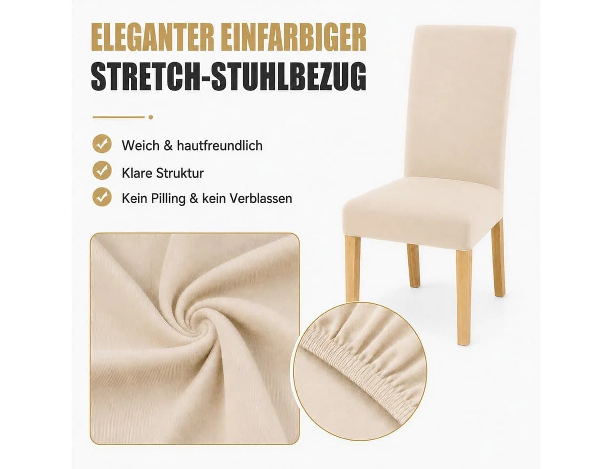 BlingBin Stuhlhusse 4er Set Beige Stretch Stuhlbezug - Bild 3