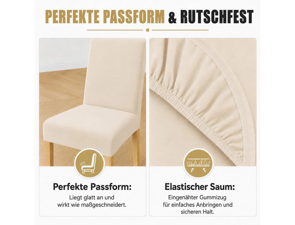 BlingBin Stuhlhusse 4er Set Beige Stretch Stuhlbezug - Bild 4