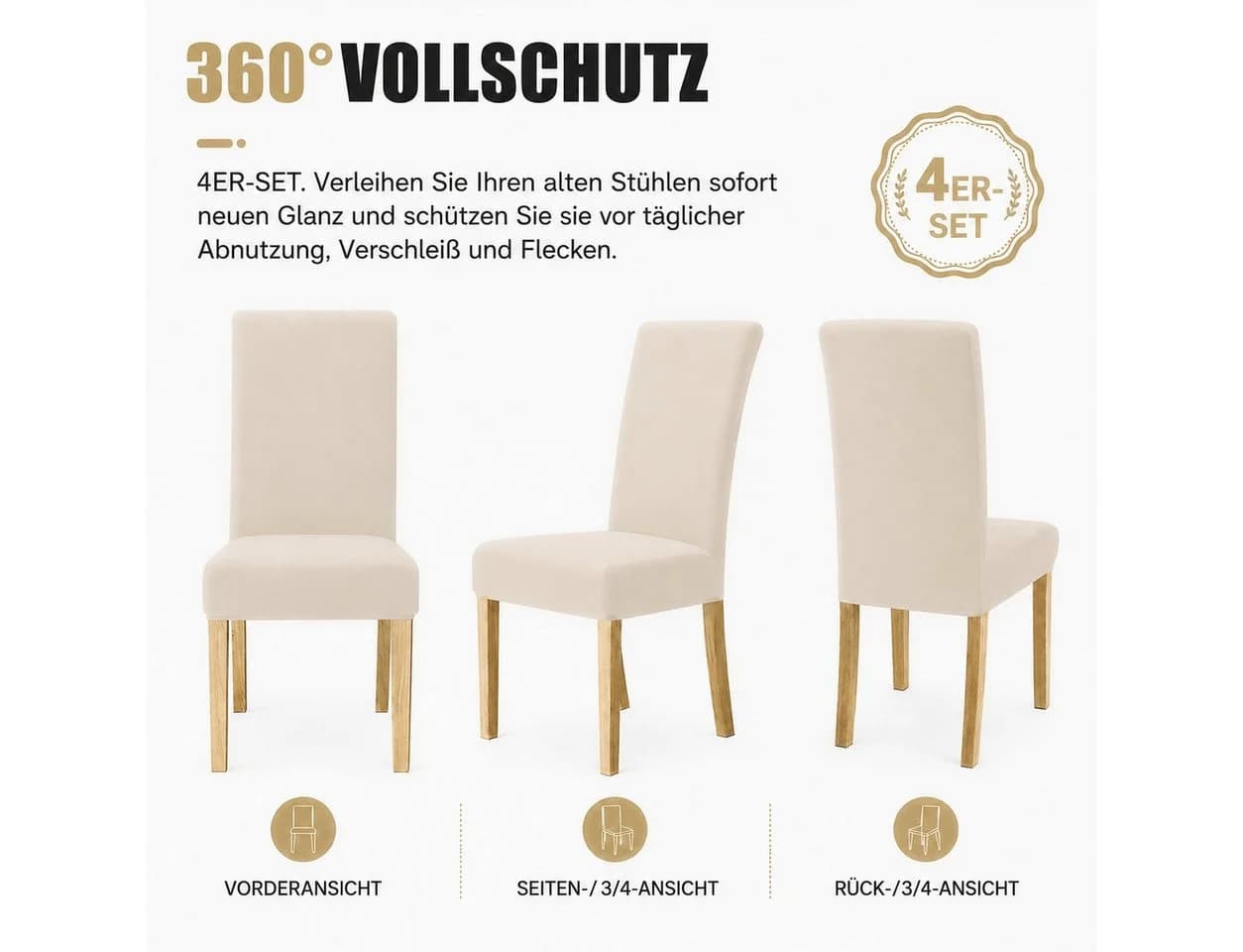 BlingBin Stuhlhusse 4er Set Beige Stretch Stuhlbezug - Bild 5